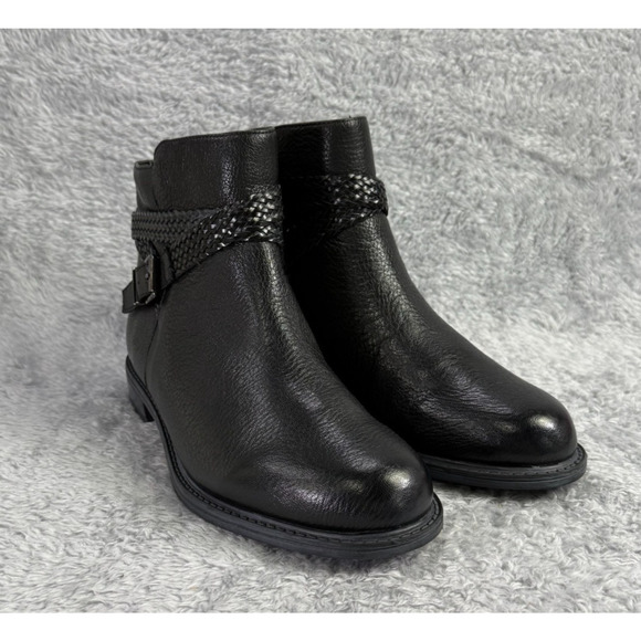David Tate Shoes - David Tate Womens Skip Zipper Buckle Ankle Booties Black Pebble Leather Sz 10